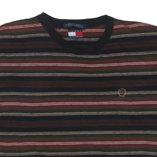 Tommy Hilfiger Men's Black Red Striped Crew Neck Cotton T-Shirt XL