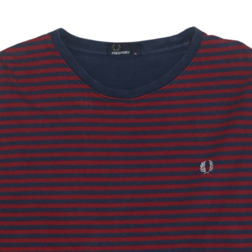 Fred Perry Men's Red Navy Striped Long Sleeve Cotton T-Shirt XL