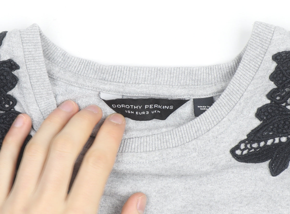 Dorothy Perkins Women Grey Embroidered Shoulder Pullover Jumper M