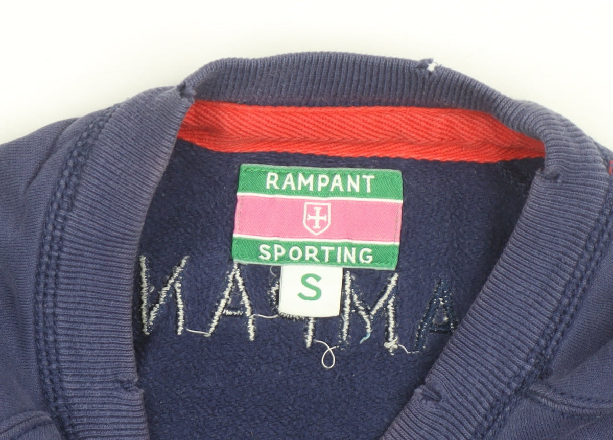 Rampant Sporting Men Blue Small Crew Neck Cotton Pullover Sweatshirt