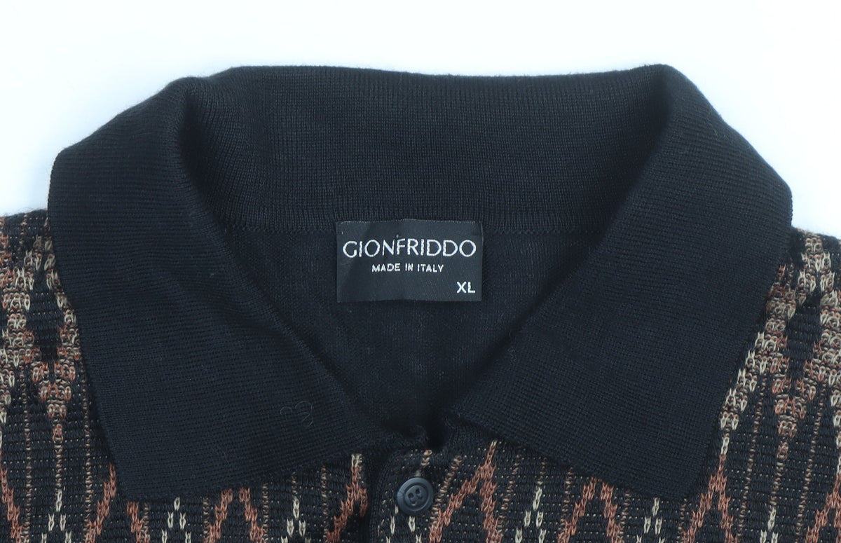 Gionfriddo Men's Black Geometric Knit Long Sleeve Button-Up XL