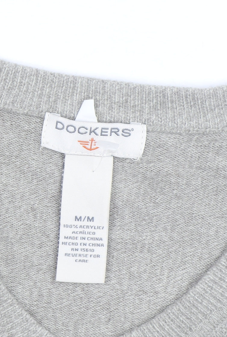 Dockers Men Grey V-Neck Acrylic Pullover Jumper M