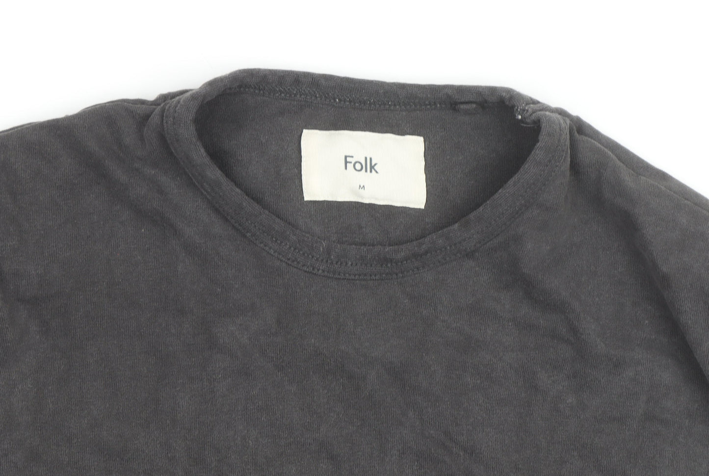 Folk Men's Black Crew Neck Cotton T-Shirt Size M Classic Fit