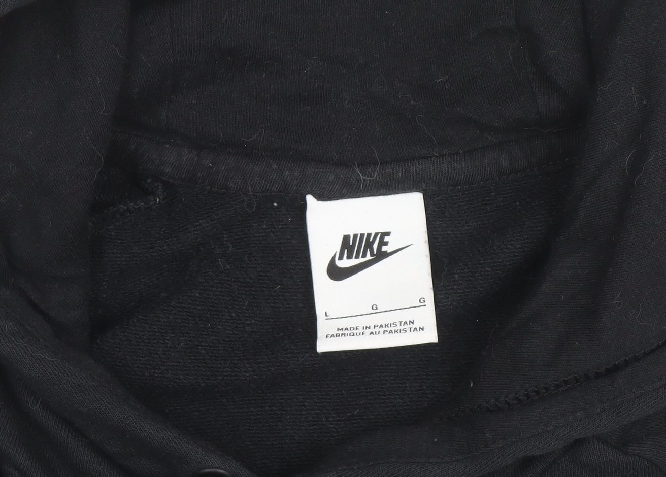 Nike Women Black L Pullover Hoodie Logo Cropped Sweatshirt