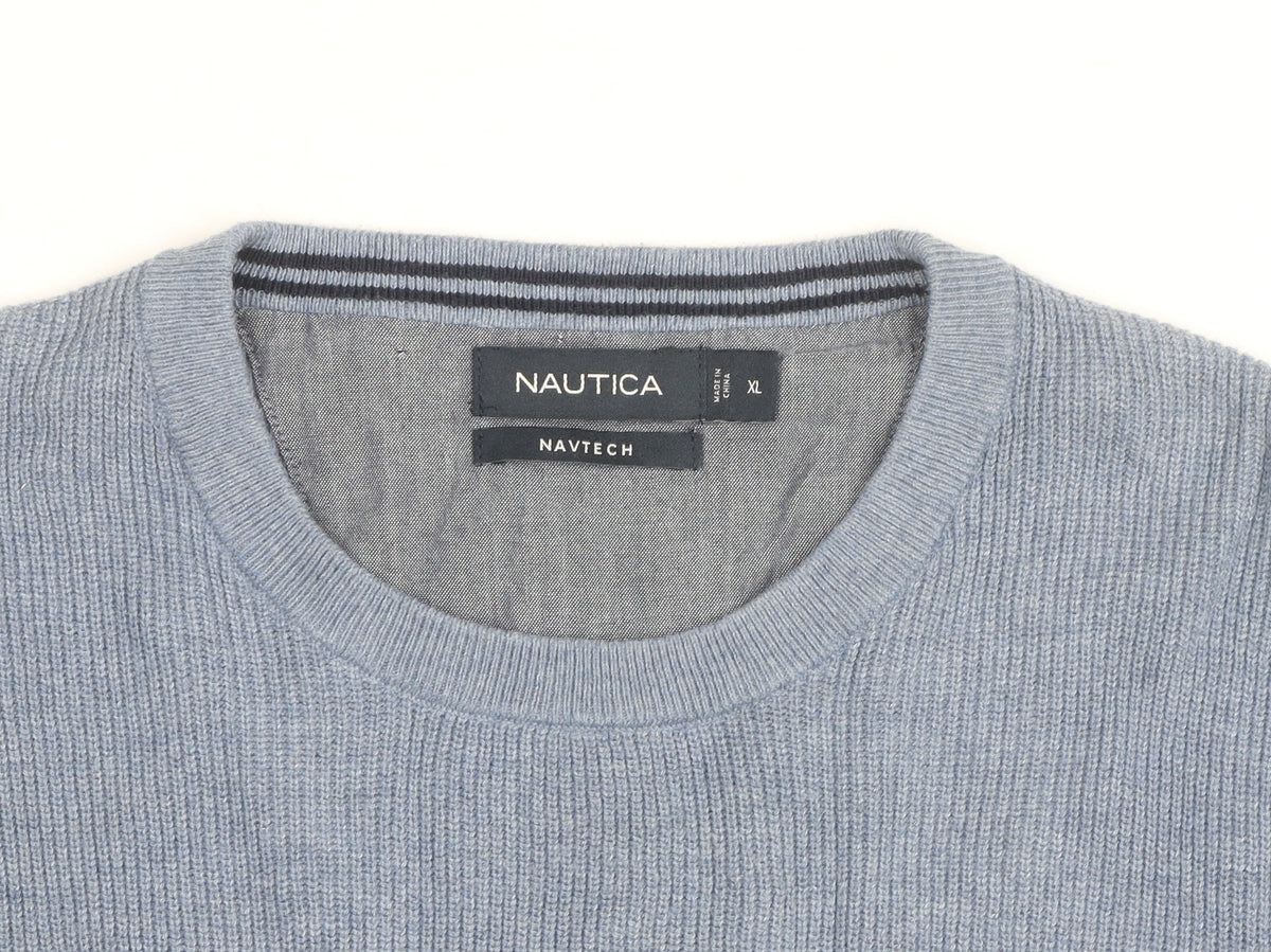 Nautica Men's Blue Striped Cotton Blend Crew Neck Jumper XL