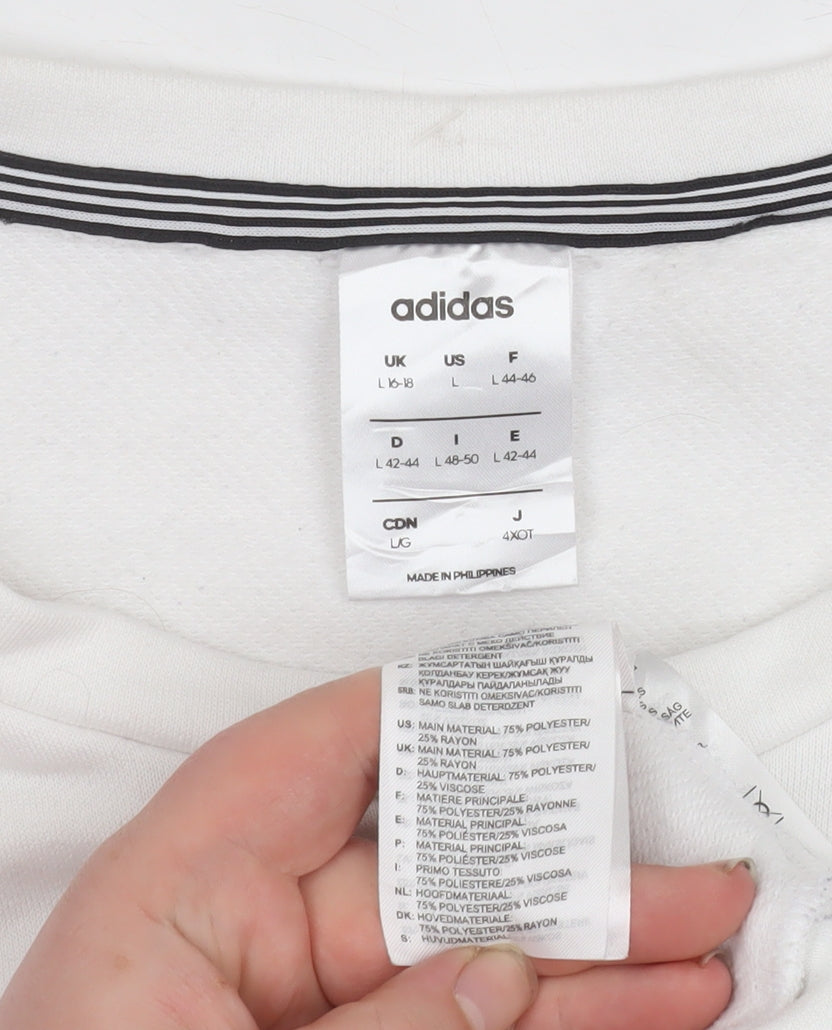 Adidas Womens White Long Sleeve Crew Neck Pullover Sweatshirt L