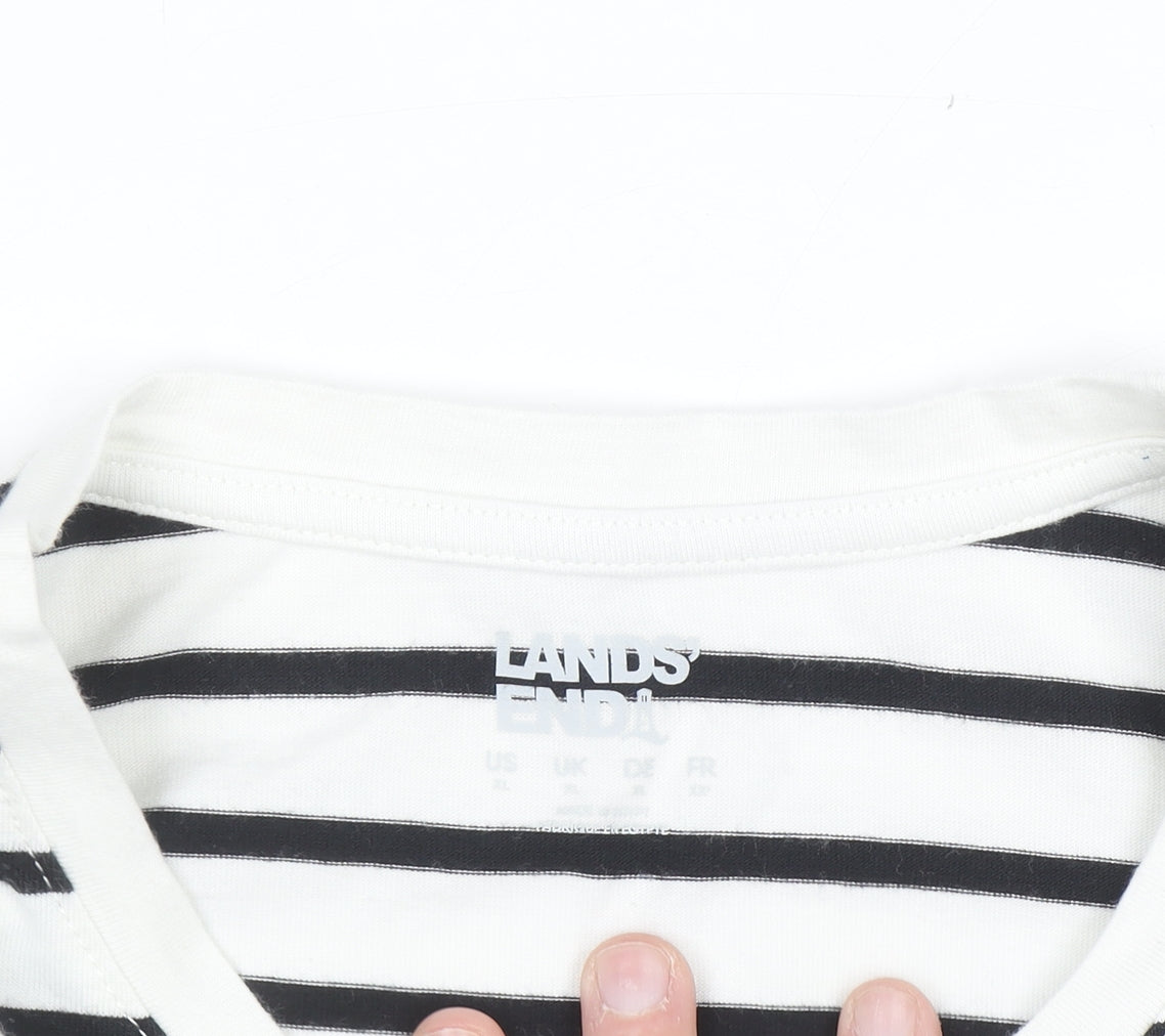 Lands' End Women's White Striped Long Sleeve Cotton T-Shirt Size L