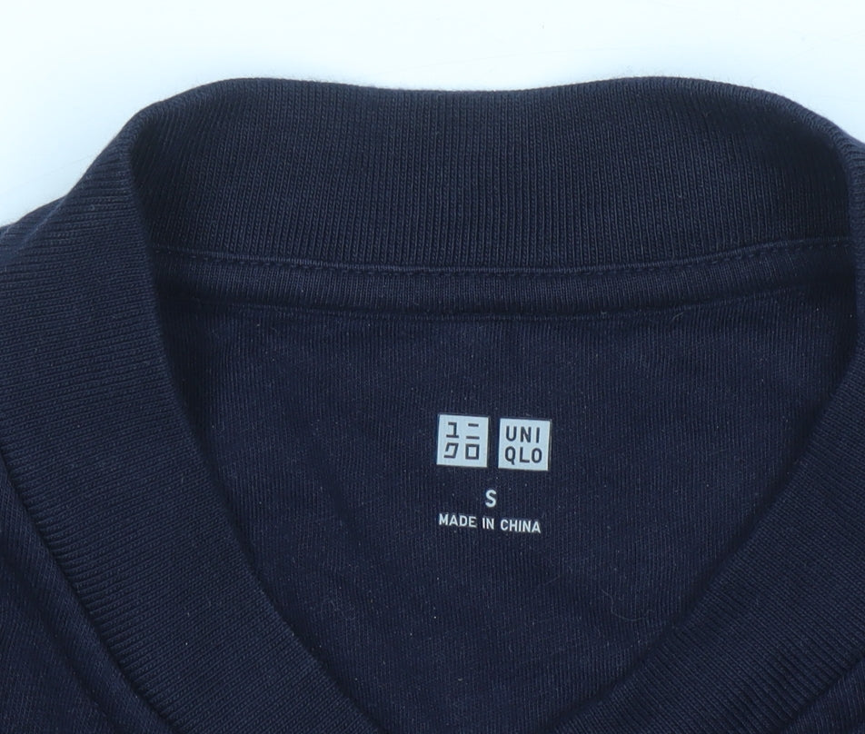 Uniqlo Men's Blue and Red Henley Sweatshirt Size S