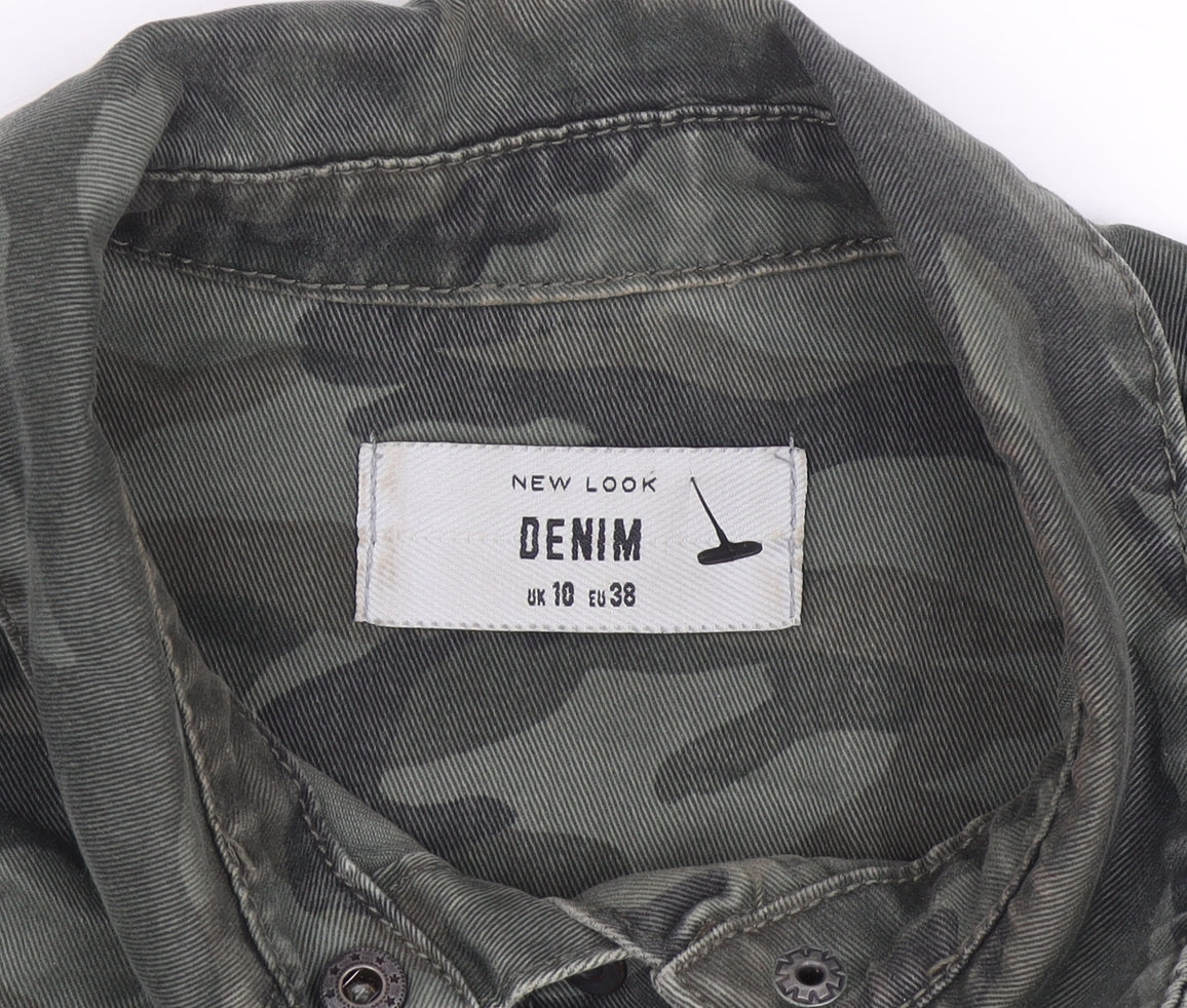 New Look Women’s Green Camo Button-Up Denim Shirt UK 10