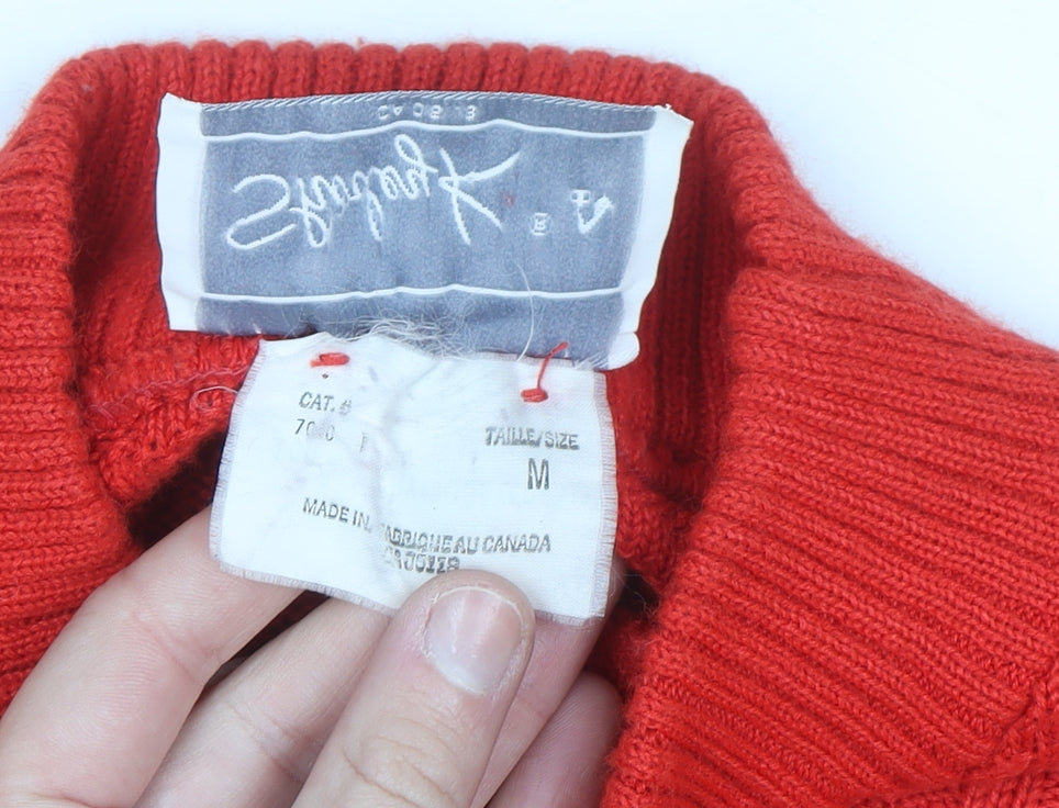 Shirley K Women's Red Acrylic Mock Neck Cable-Knit Jumper M