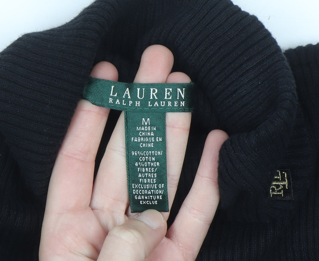 Ralph Lauren Womens Black Striped Roll Neck Knit Jumper Size M