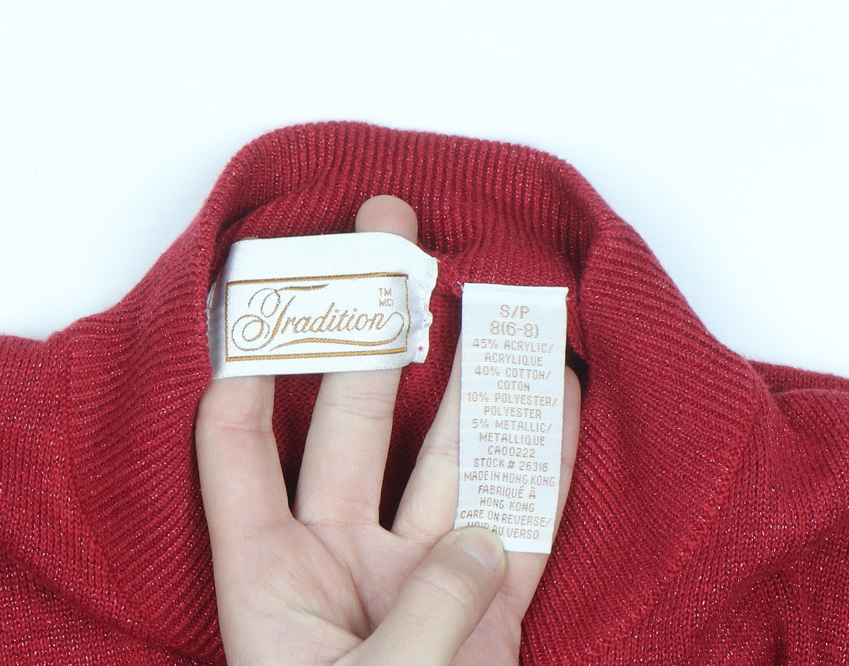 Tradition Women's Red Mock Neck Long Sleeve Pullover Jumper Size S