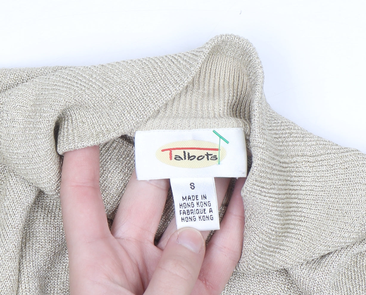 Talbots Women’s Beige Metallic Knit Roll Neck Jumper Size S