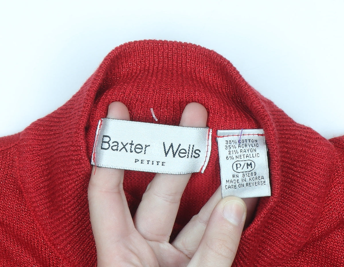 Baxter Wells Women’s Red Mock Neck Petite M Metallic Knit Jumper