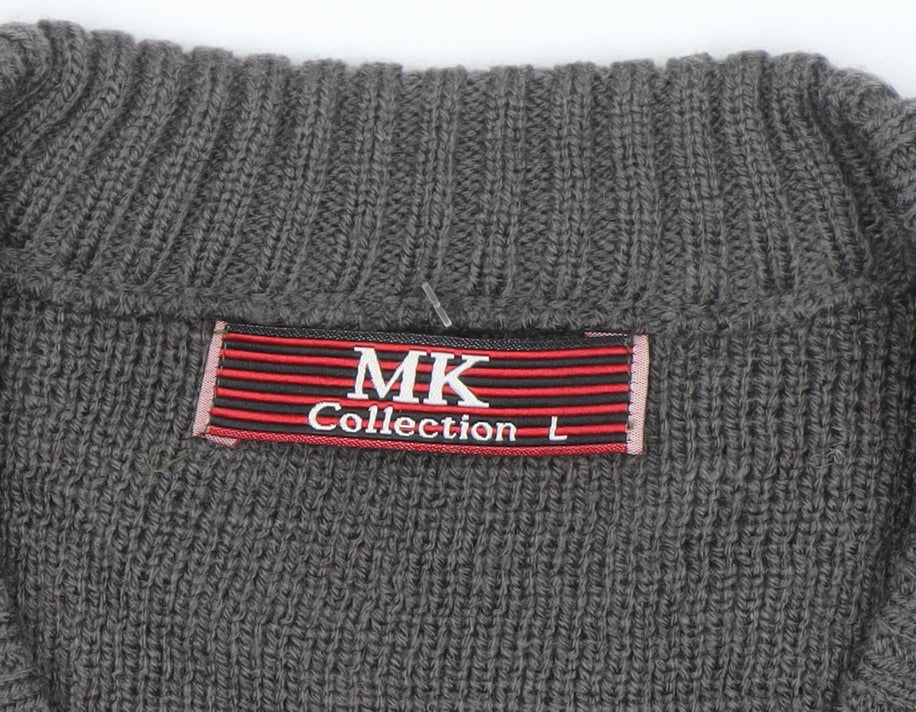 MK Collection Men's Grey V-Neck Pullover Jumper L Knitwear