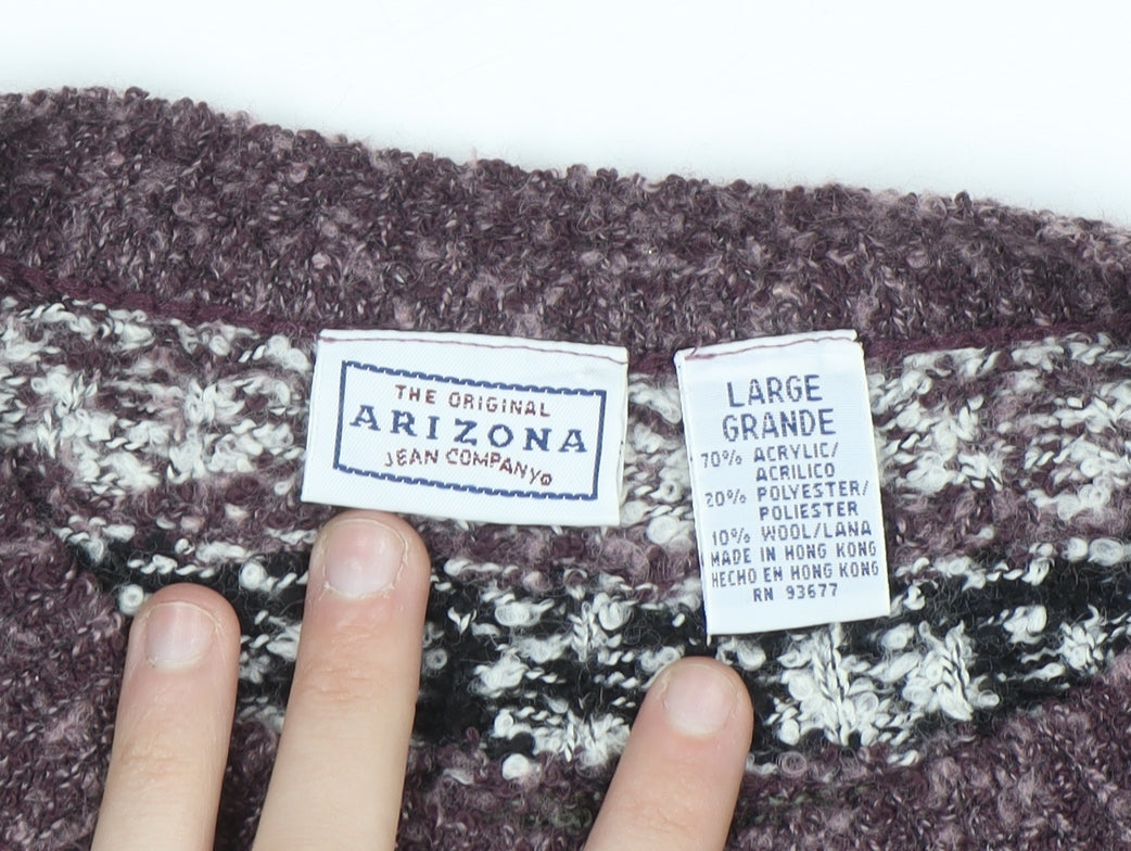 Arizona Jean Co Womens Purple Fair Isle Knit Jumper Size L Winter Wool Blend