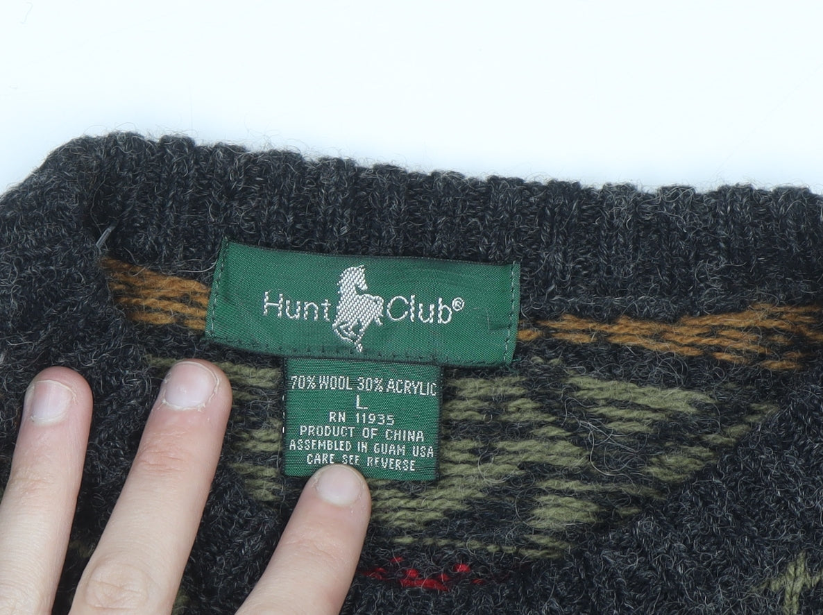 Hunt Club Men's Multicoloured Fair Isle Wool Blend Crew Neck Jumper L