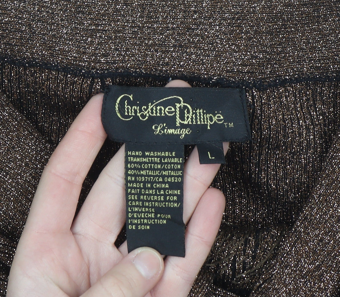 Christine Phillipe Womens Brown Beaded Boat Neck L Knit Jumper