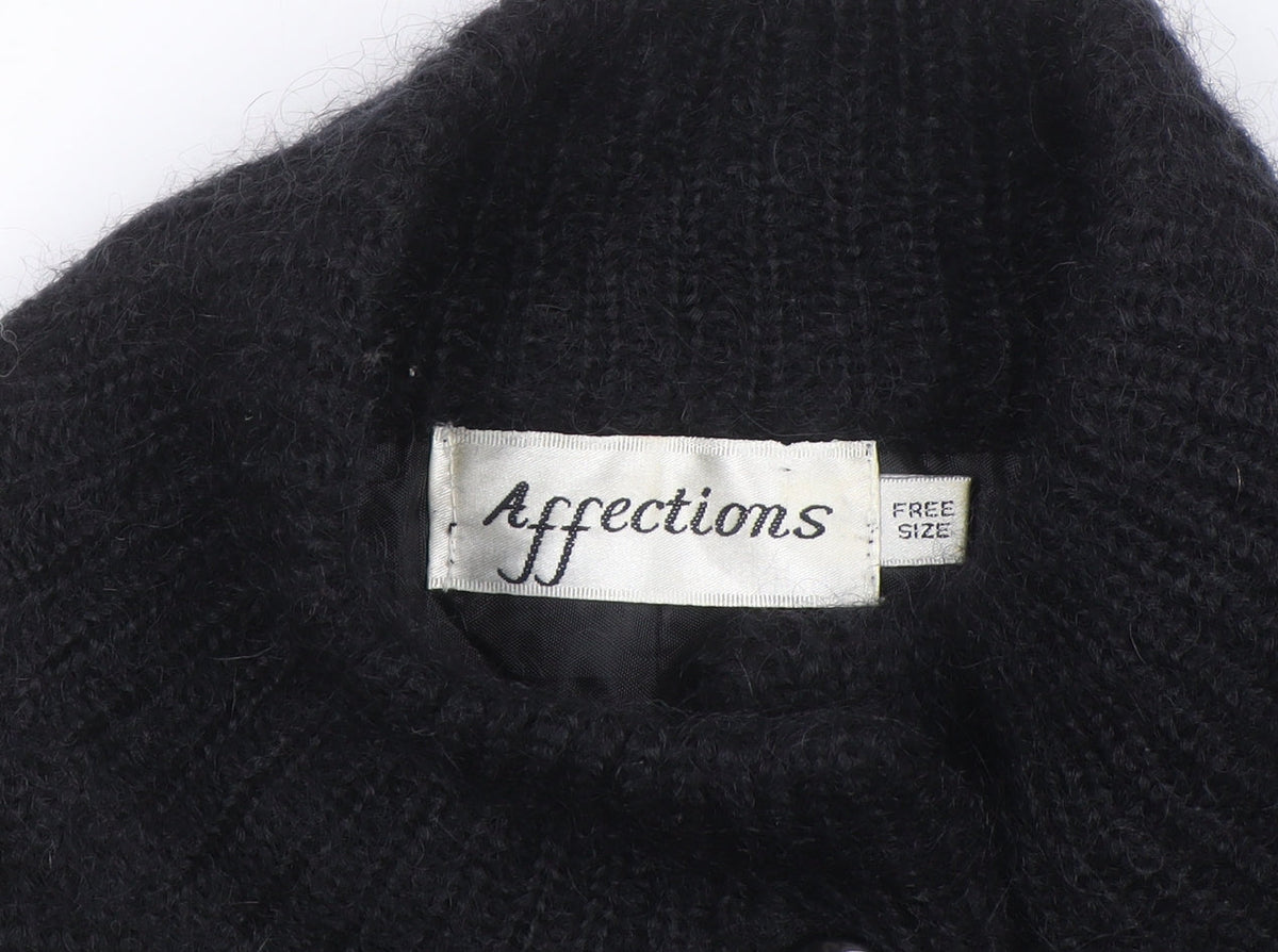 Affections Womens Black Argyle Floral Embroidered Knit Cardigan One Size