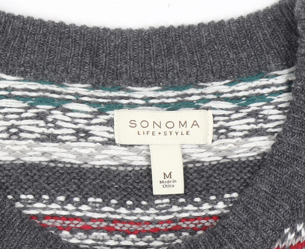 Sonoma Men’s Grey Fair Isle Knit Pullover Jumper M