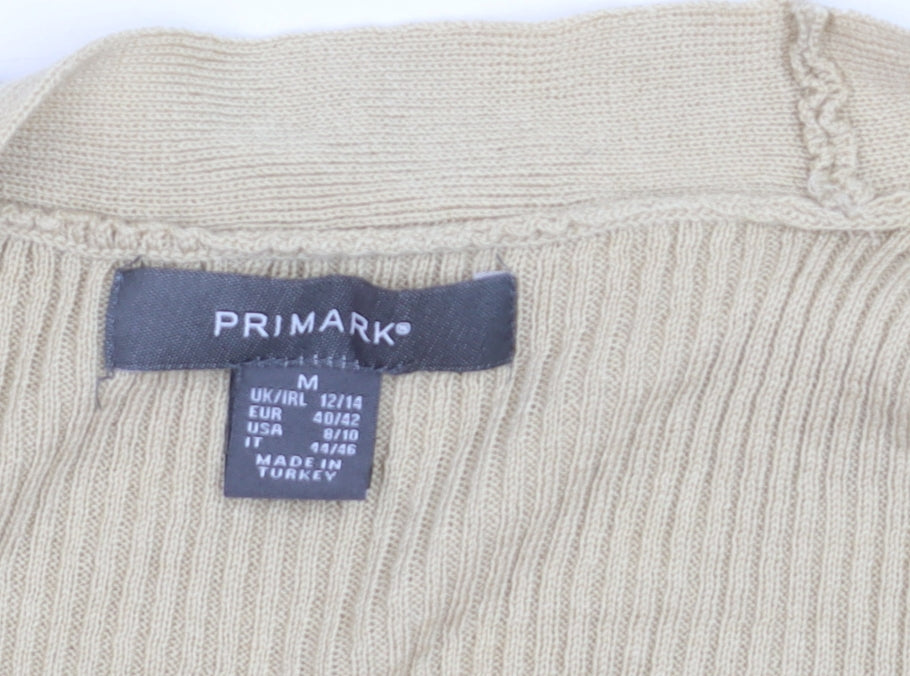 Primark Women Beige Longline V-Neck Knit Cardigan Size 12