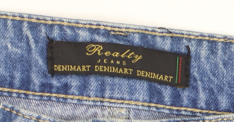 Realty Jeans Women Blue Mini Denim Skirt M Beaded Distressed Casual