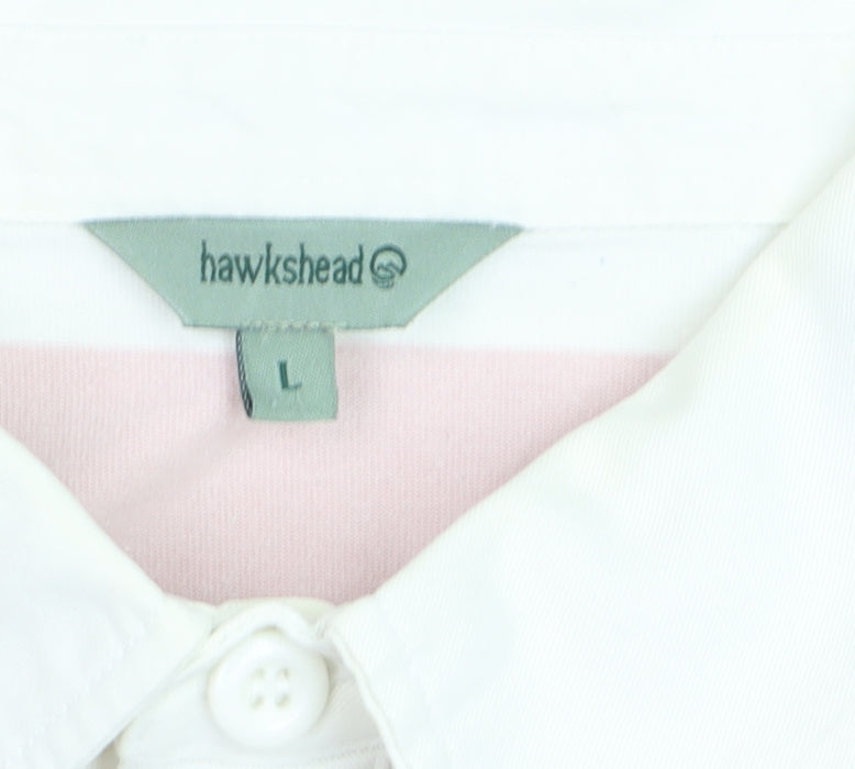 Hawkshead Mens Pink Stripe Cotton Polo Shirt Size L Short Sleeve