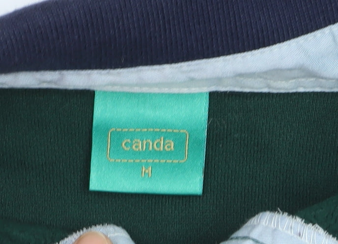 C&A Canda Men's Green & Navy Long Sleeve Polo Medium Classic Fit