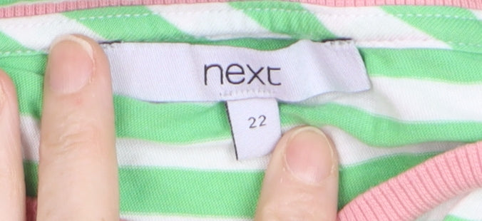 Next Women’s Green White Striped Crew Neck T-Shirt Size 22