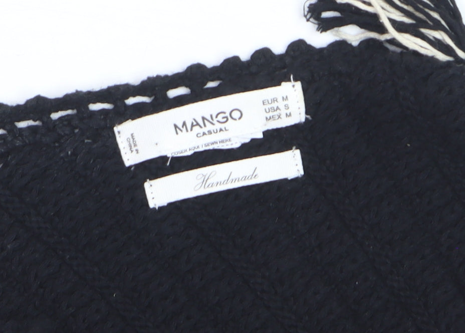 Mango Women Black Crochet Halter Handmade Tank Top Size 10