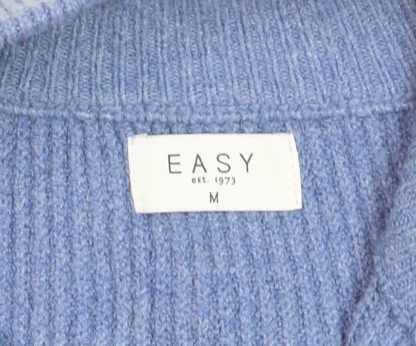Easy Men's Blue 1/2 Zip High Neck Ribbed Knit Jumper M