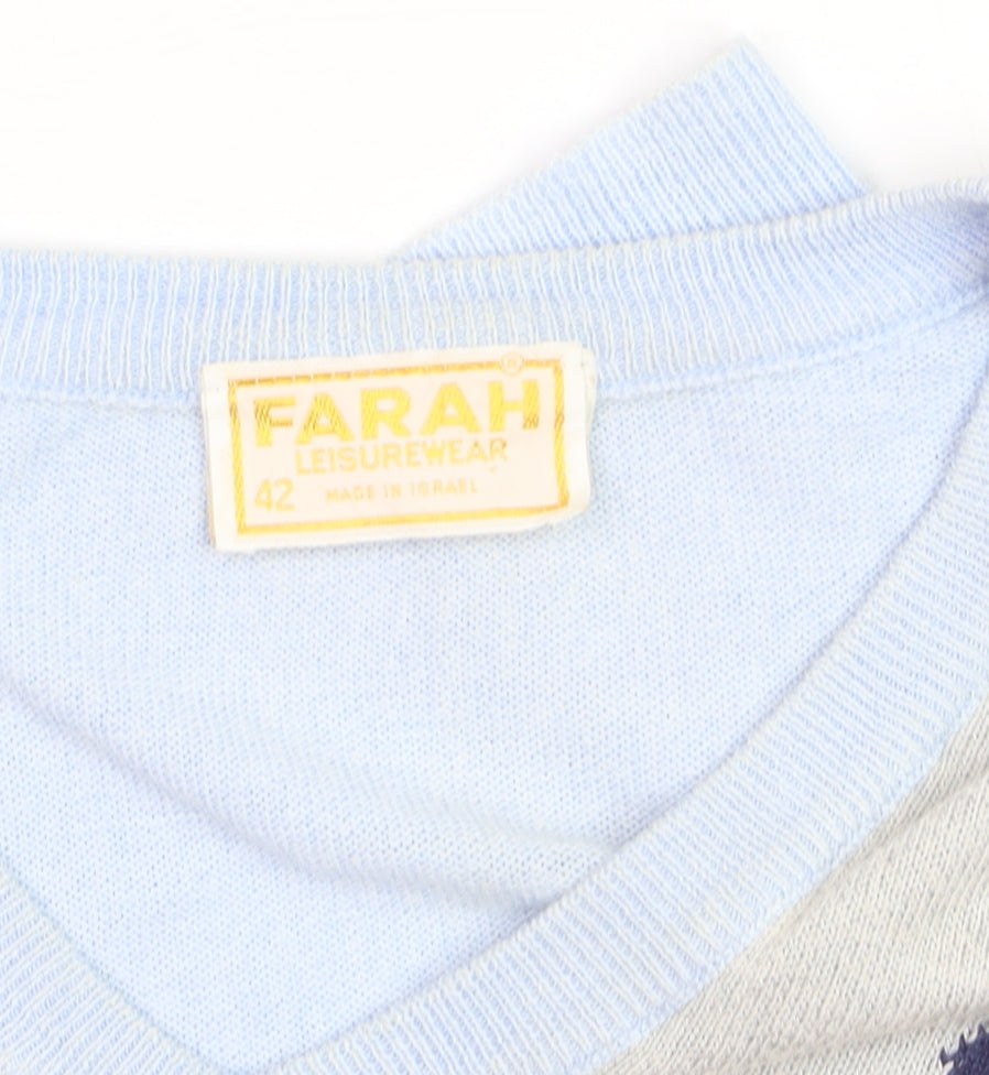 Farah Mens Light Blue Geometric V-Neck Acrylic Jumper L