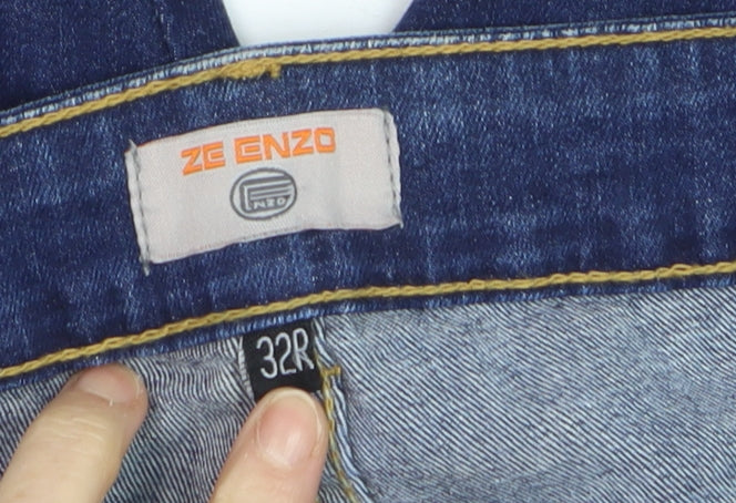 Zeenzo Men's Blue Slim Fit 32R Skinny Stretch Denim Jeans