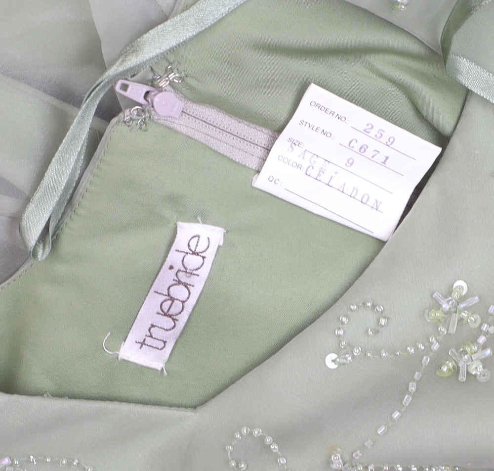 True Bride Girls Green Long Beaded Formal Ball Gown Dress Size 9 Years