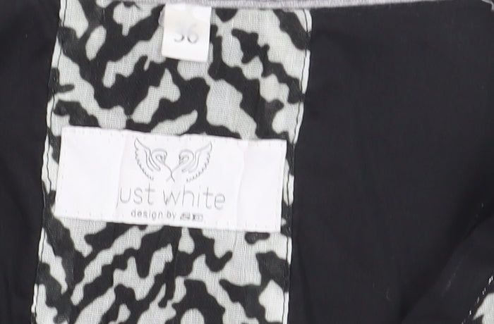 Just White Women’s Black Animal Print Collared Long Sleeve Blouse Size 8