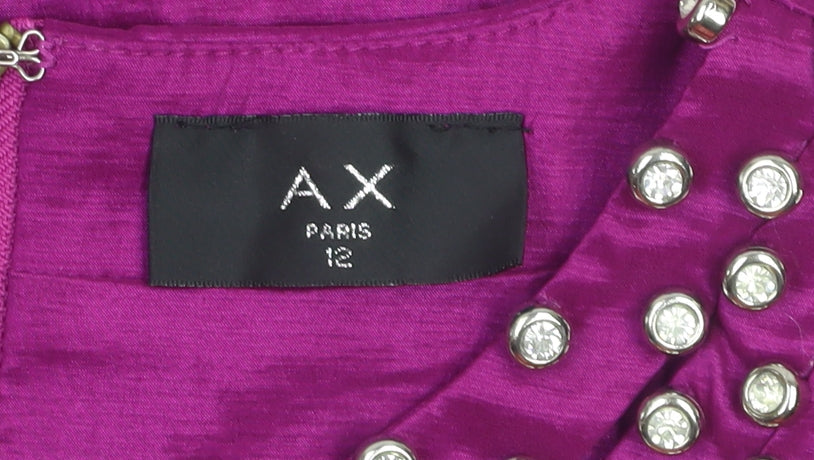 AX Paris Women’s Purple Beaded Bodycon Dress Size 12 Sleeveless Partywear