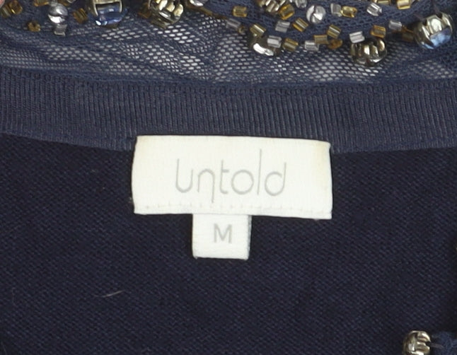 Untold Women's Blue Beaded Collared Long Sleeve Blouse M