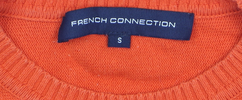 French Connection Women's Orange Cotton Crew Neck Jumper Size S