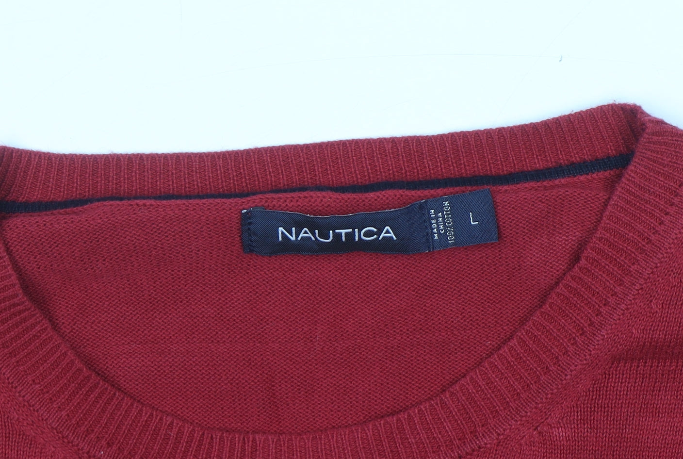 Nautica Men's Red Cotton Crew Neck Pullover Jumper Size L
