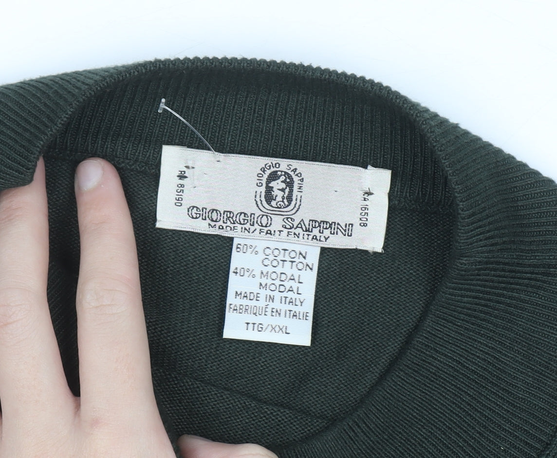 Giorgio Sappini Men's Green 2XL Mock Neck Cotton Jumper