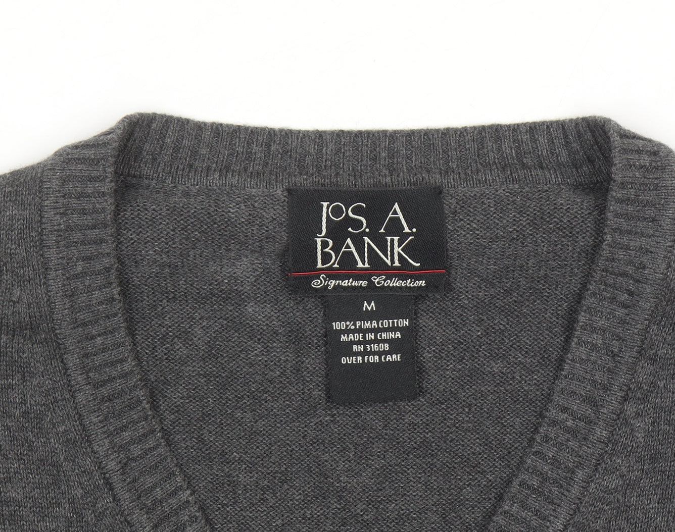 Jos A. Bank Men's Grey Medium Pima Cotton V-Neck Sweater Vest
