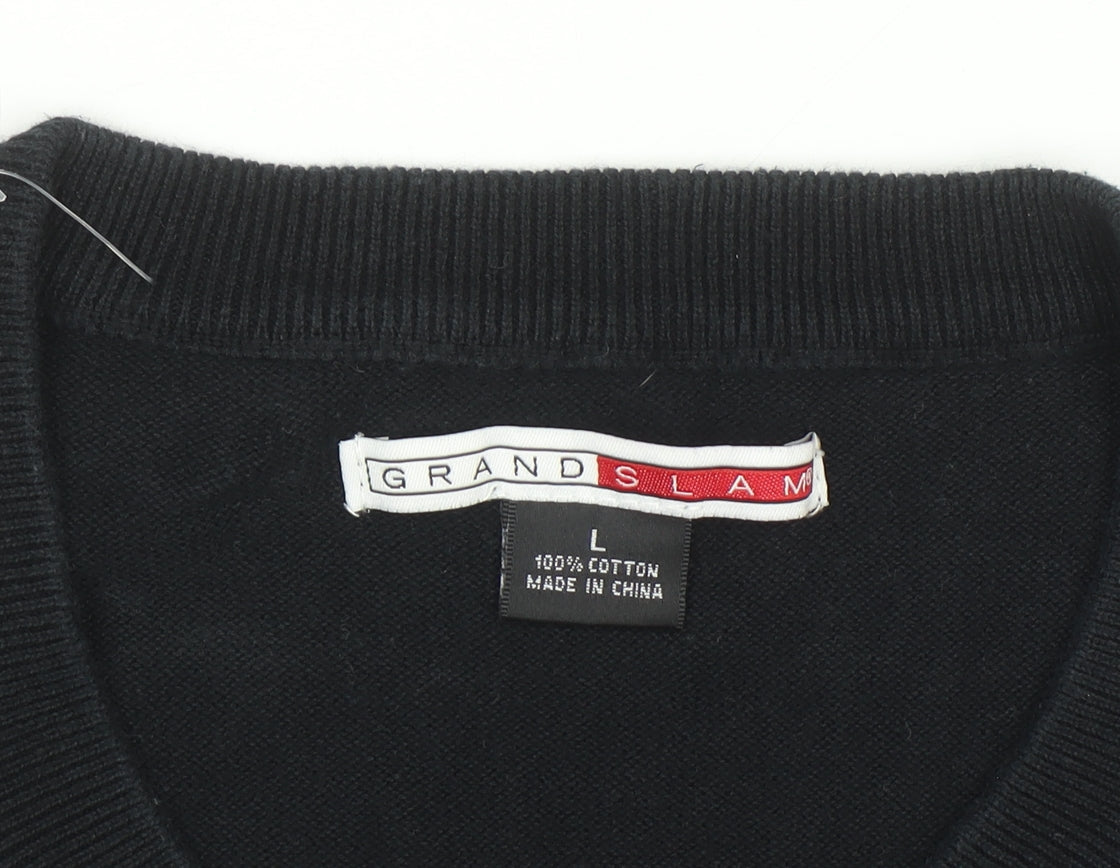 Grand Slam Men's Black Argyle Cotton V-Neck Sweater Vest Size L