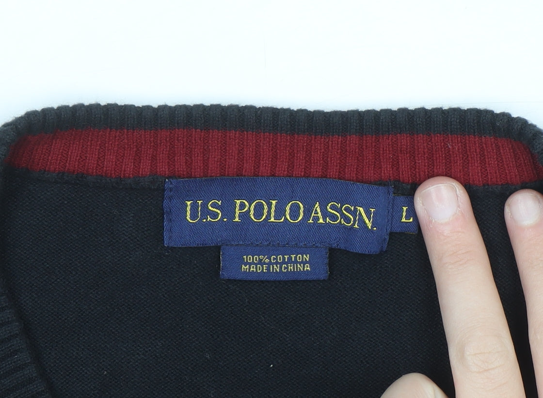 U.S. Polo Assn. Men's Black Cotton V-Neck Sleeveless Jumper Vest Size L