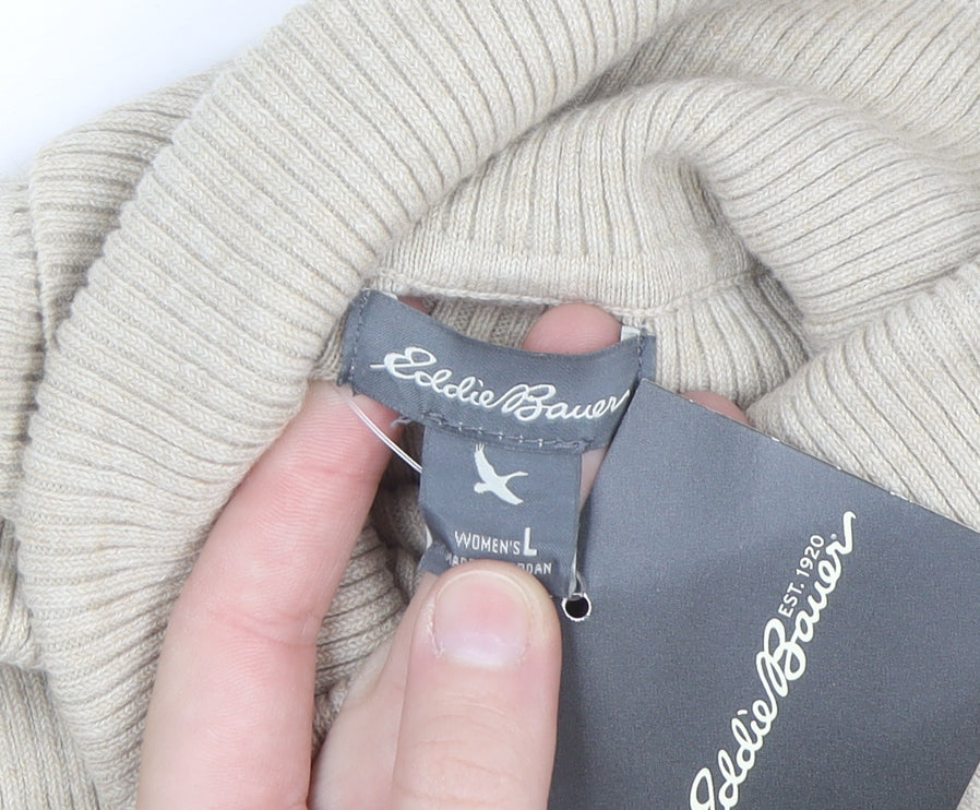 Eddie Bauer Women's Beige Roll Neck Cotton Knit Jumper Size L