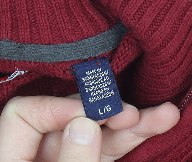 IZOD Men's Red Cable-Knit 1/2 Zip Cotton Jumper Size L