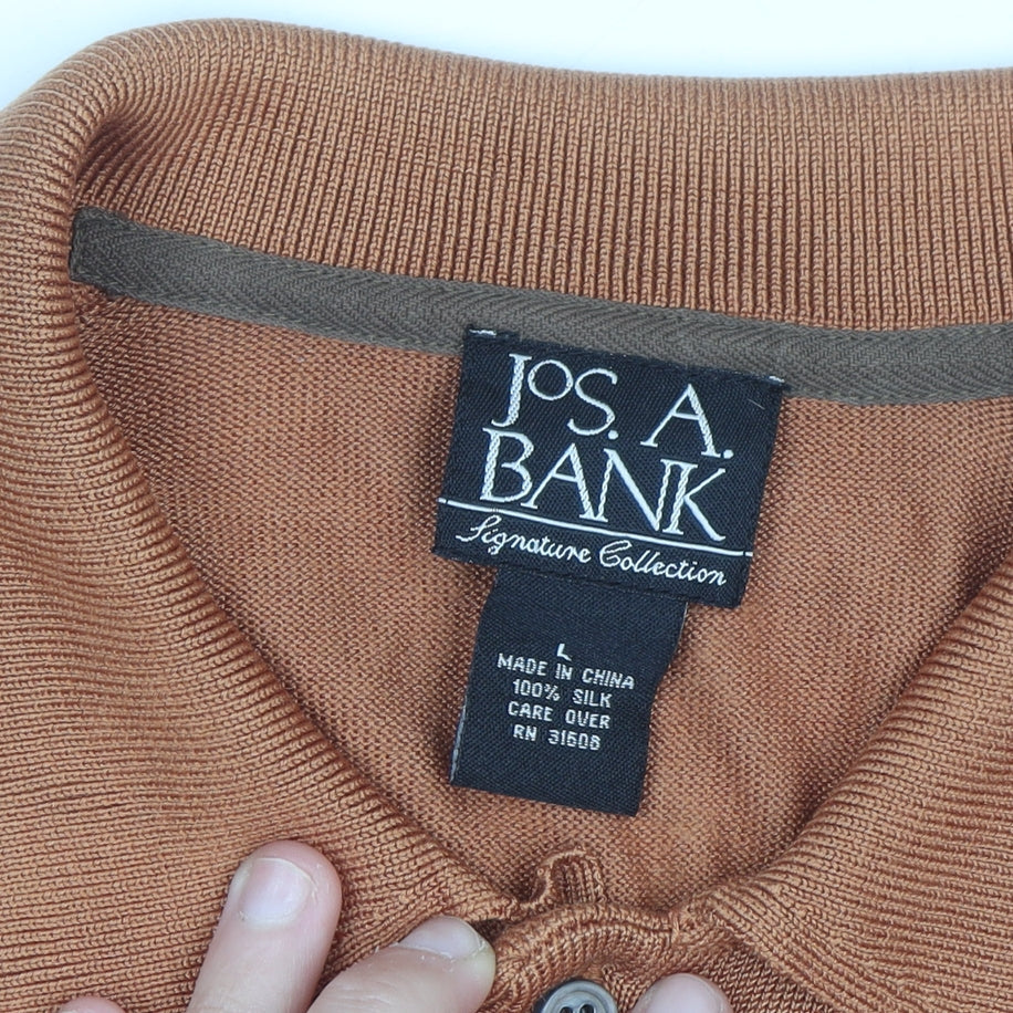 Jos A Bank Men’s Brown Silk Collared Henley Jumper Size L