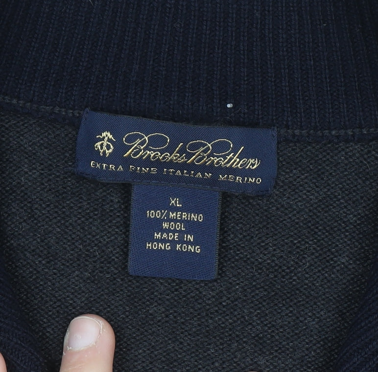 Brooks Brothers Men's Black XL Merino Wool 1/2 Zip Jumper
