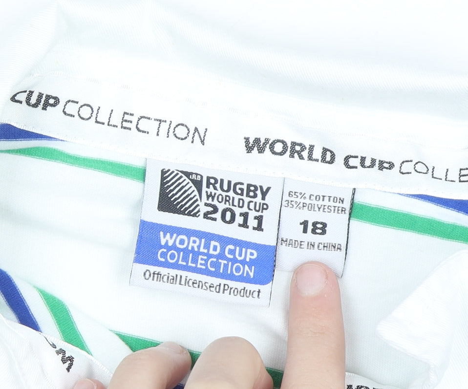 World Cup Collection Womens White Striped Polo Shirt Size 18 Long Sleeve