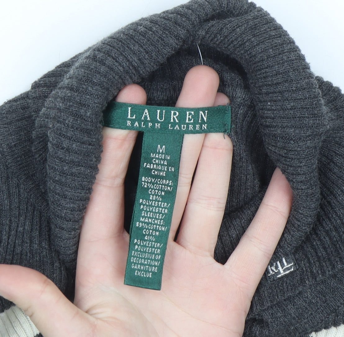 Lauren Ralph Lauren Women Grey Striped Roll Neck Jumper Medium