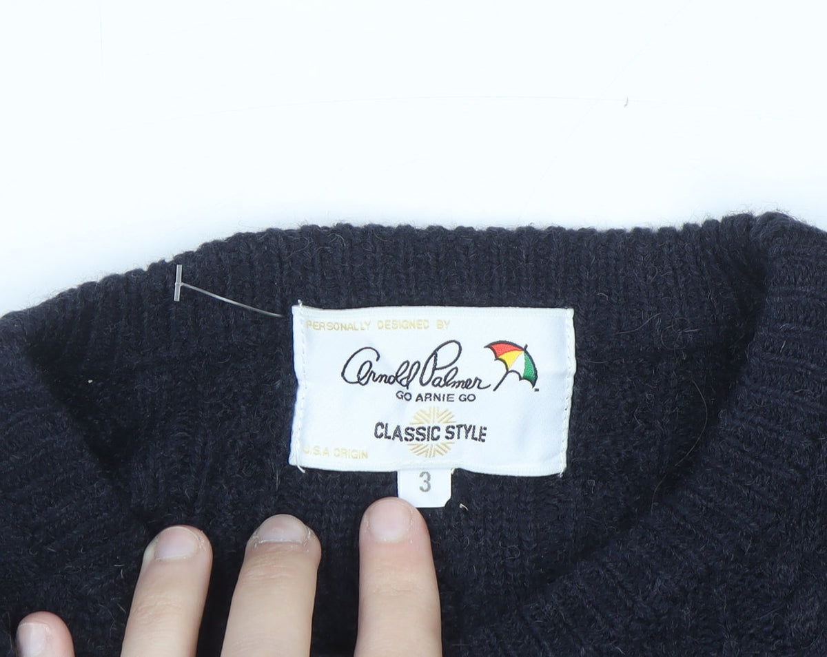 Arnold Palmer Womens Black White Striped Wool Jumper M